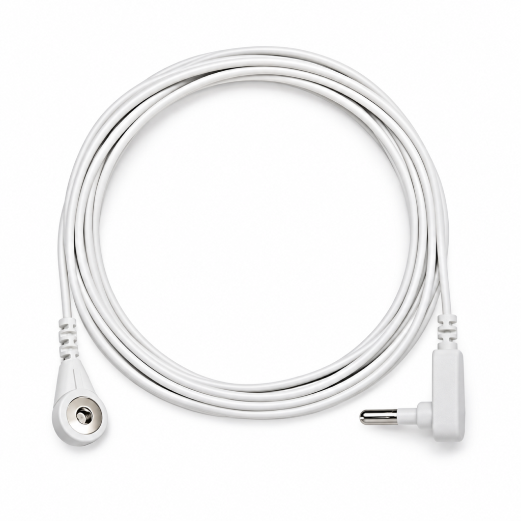 White Grounding Cord, coiled cable and connectors